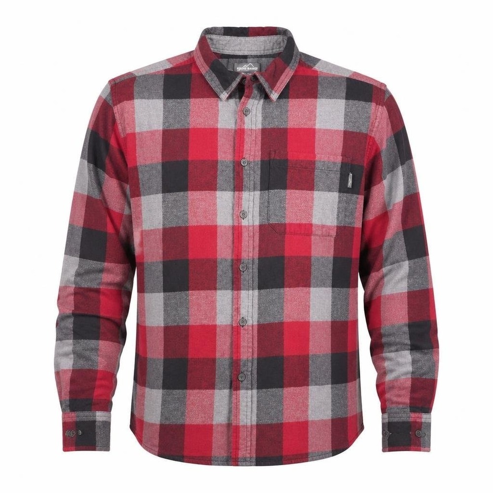 Eddie Bauer Flannel Shirt Mens XL Red Gray Buffalo Plaid Cotton L/S Bristol